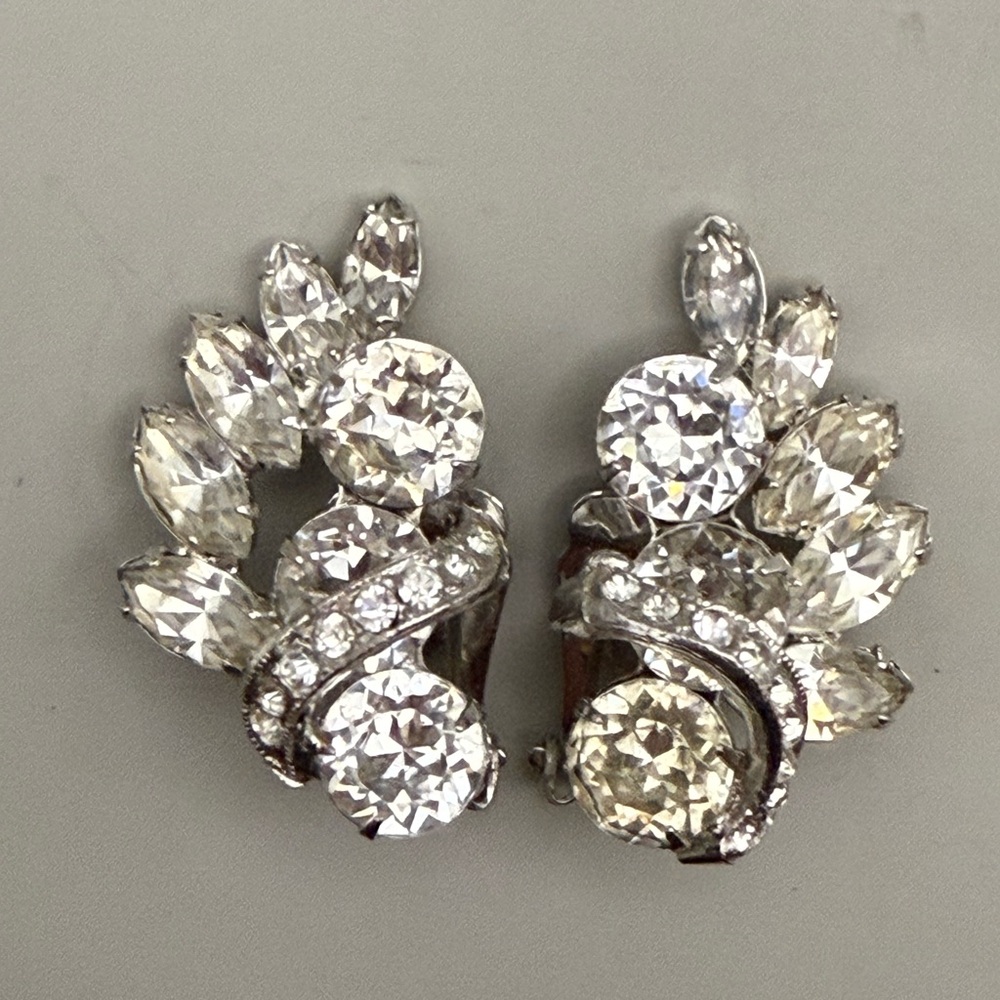 Vintage Eisenberg Rhinestone Clip Earrings | Signed | Bridal Glam